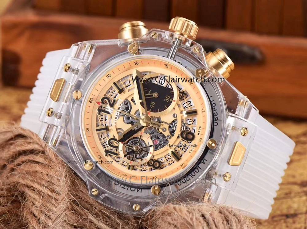 Replica Hublot Clear Watch Gold Chronograph Dial